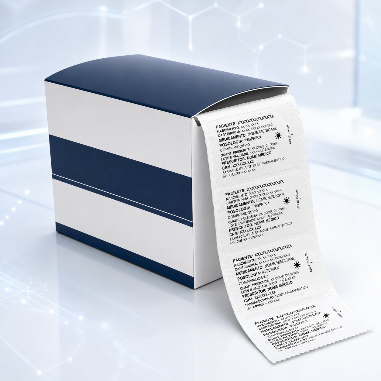 Embalagem personalizada da OncoUnit em superfície prateada